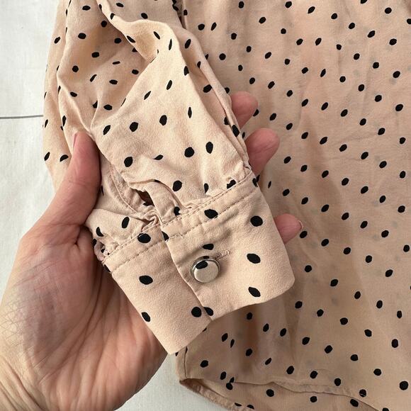 The Kooples Top 2 Pink Black Frilly Polka Dot Mod Retro Preppy Classic Silk - Picture 10 of 12